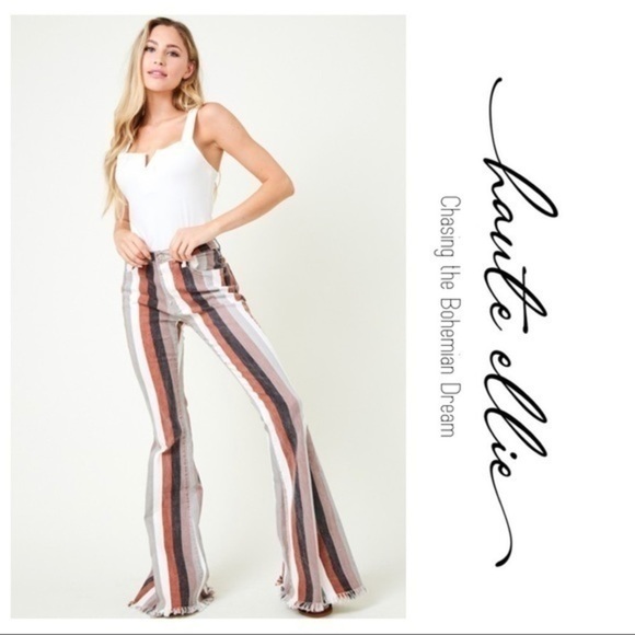 BOHO BABE BOLD-Striped Denim Flare Jeans - Picture 6 of 10